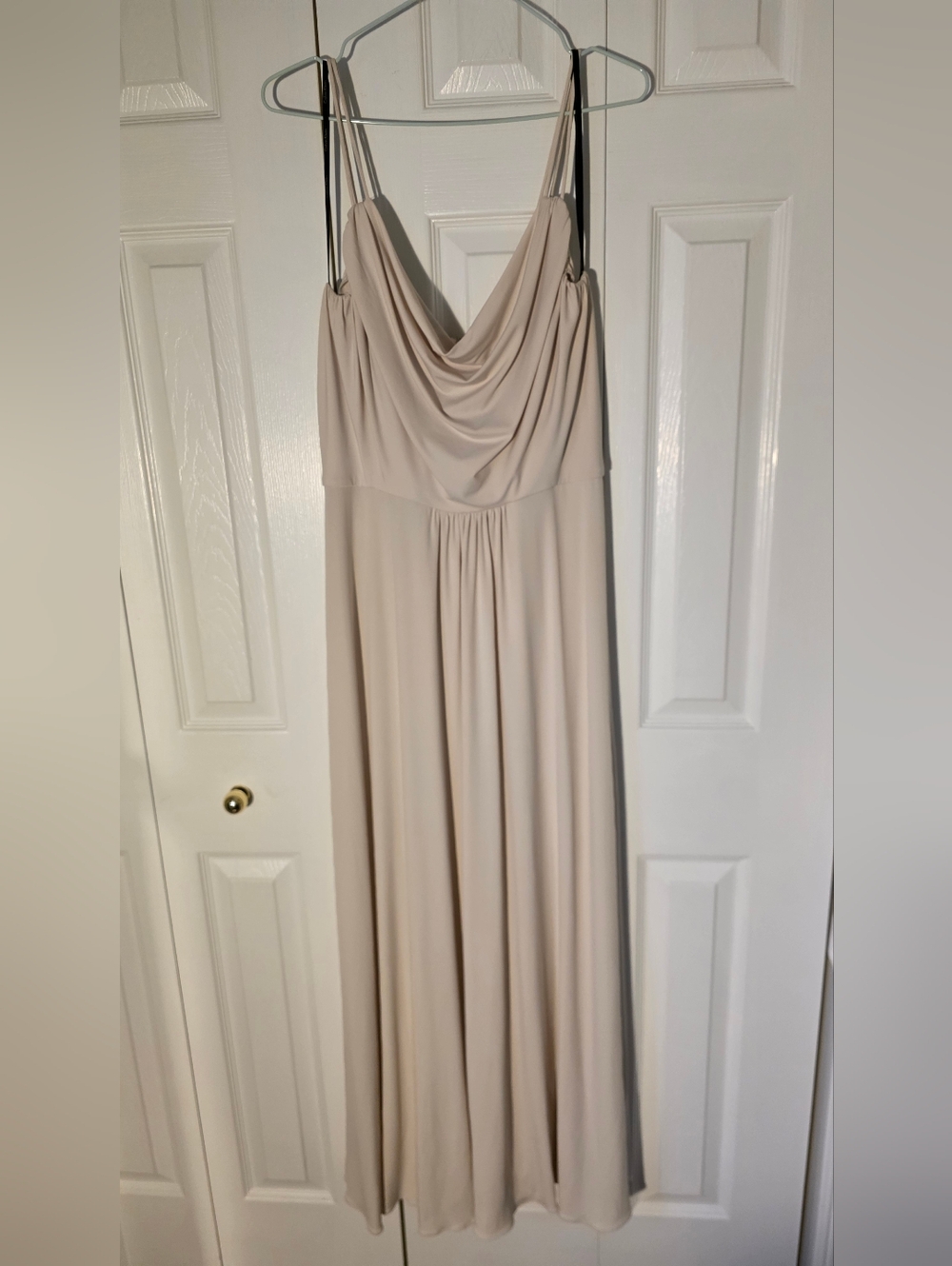 Calvin Klein Nude-Beige Lined Cowl Neck Spaghetti Strap Maxi Dress 8